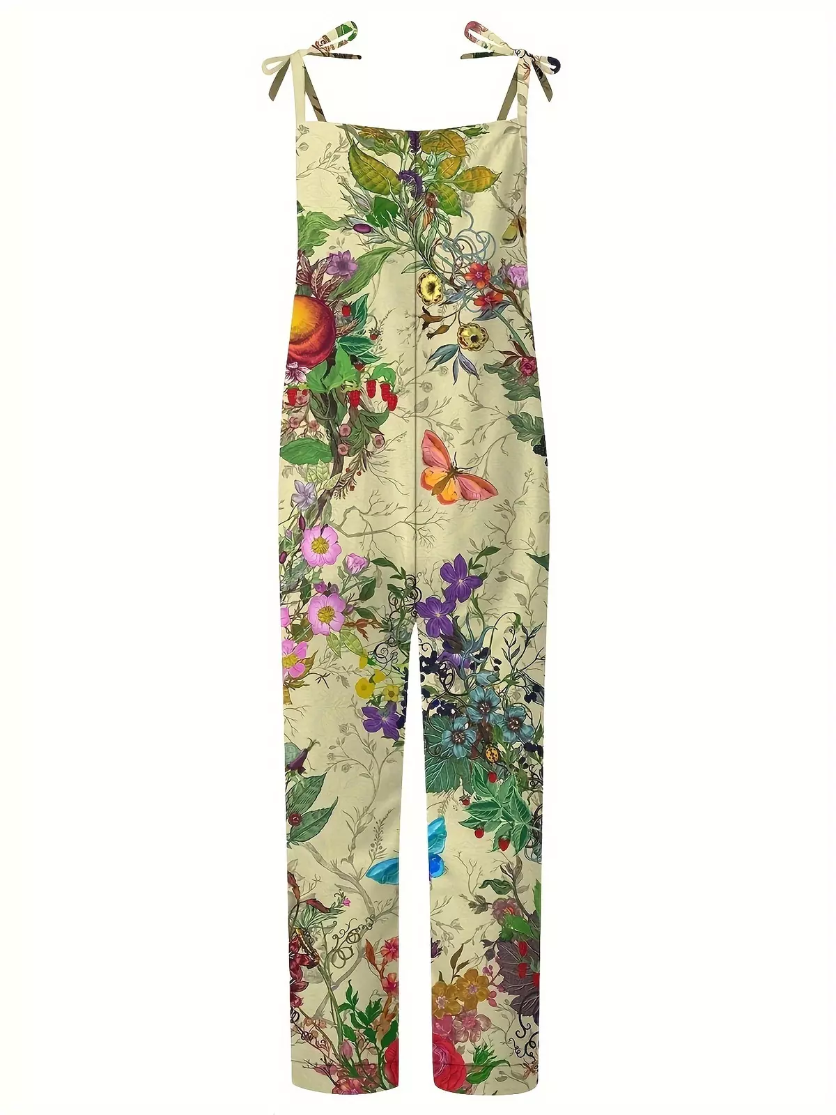 Butterfly Print Tie Stap Overalls, Casual Sleeveless Wide Leg Jumpsuit, Women's Clothing