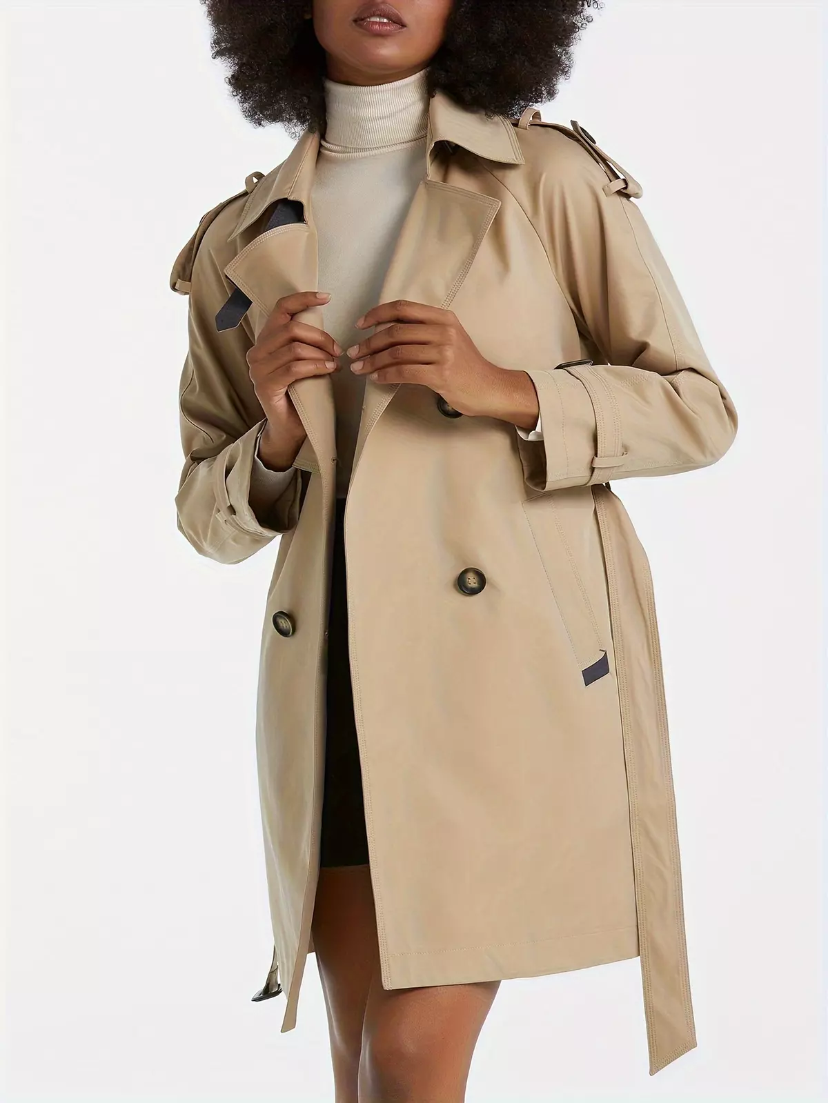 Double Breasted Solid Trench Coat, Casual Long Sleeve Open Front Outerwear, Women's Clothing-Red
