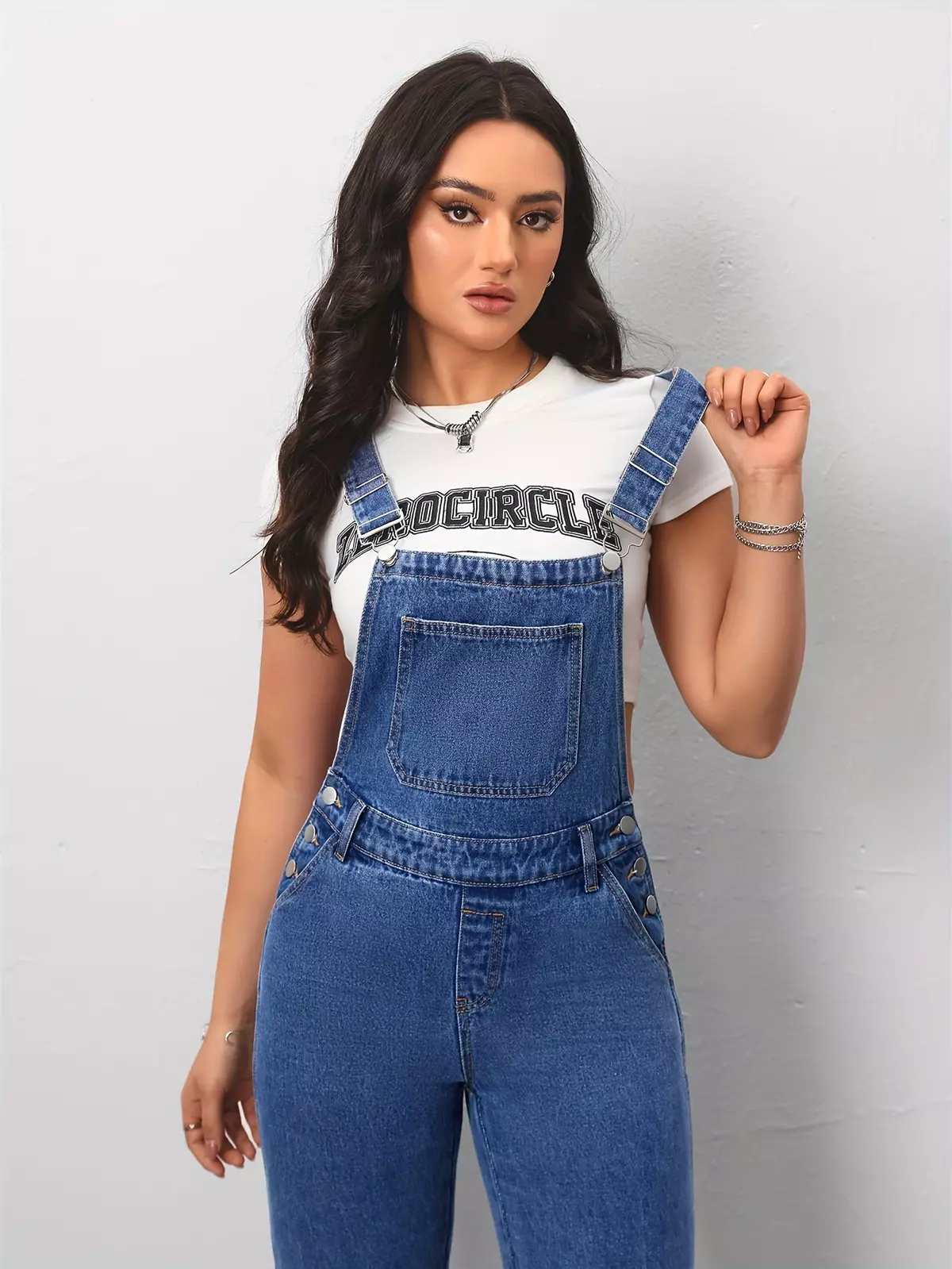 Women's Casual Denim Overalls with Distressed Detail, Adjustable Strap Jean Jumpsuit with Pockets for Daily Wear