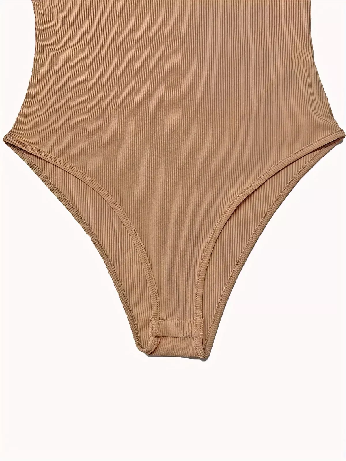 Contrast Trim Letter Print Bodysuit, Casual Crew Neck Short Sleeve One Piece Bodysuit, Women's Clothing-Khaki