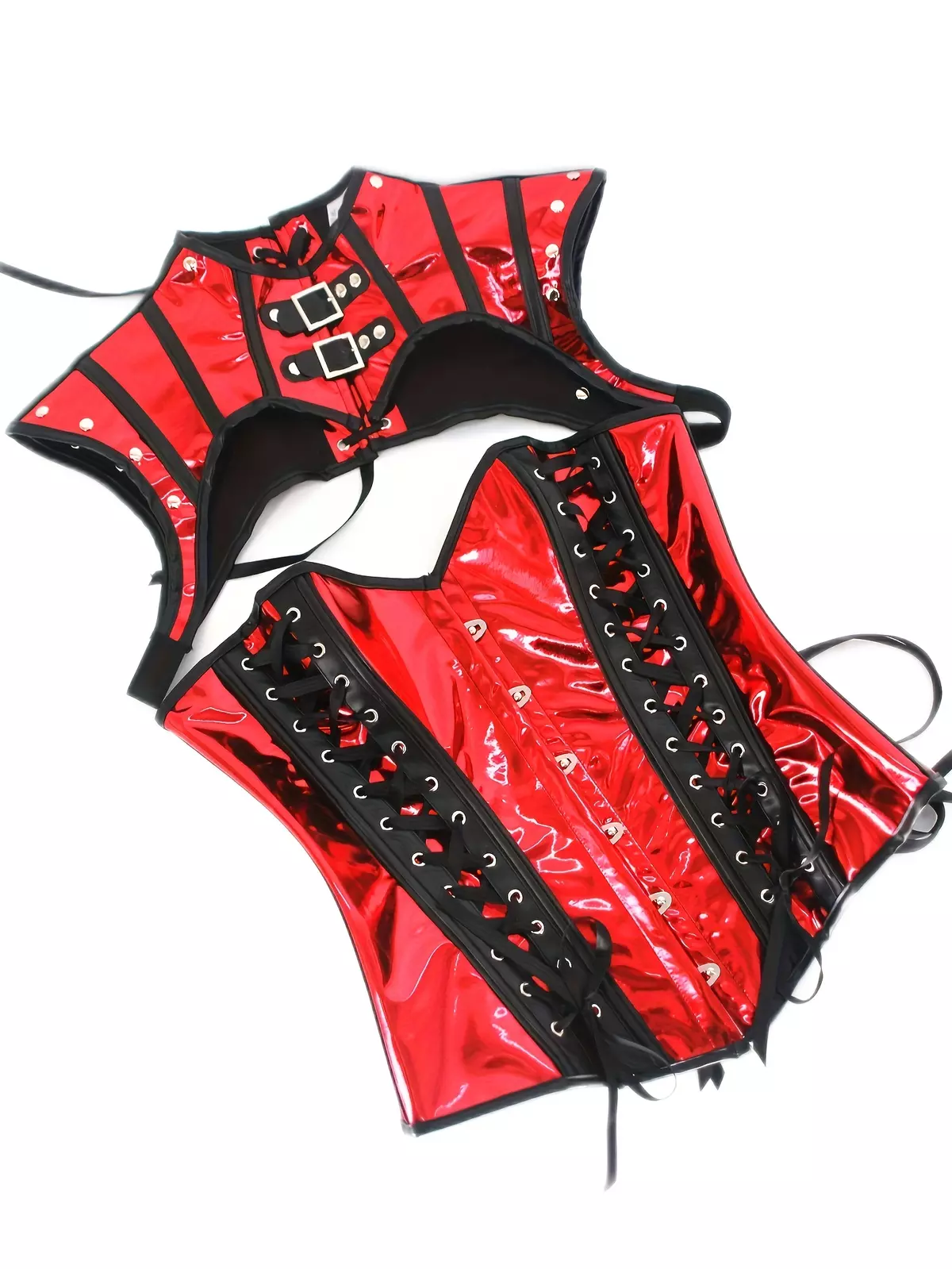 Lace Up Bustier Corset Top, Cosplay Mock Neck Sleeveless Buckle Skinny Bodice Top, Women's Clothing