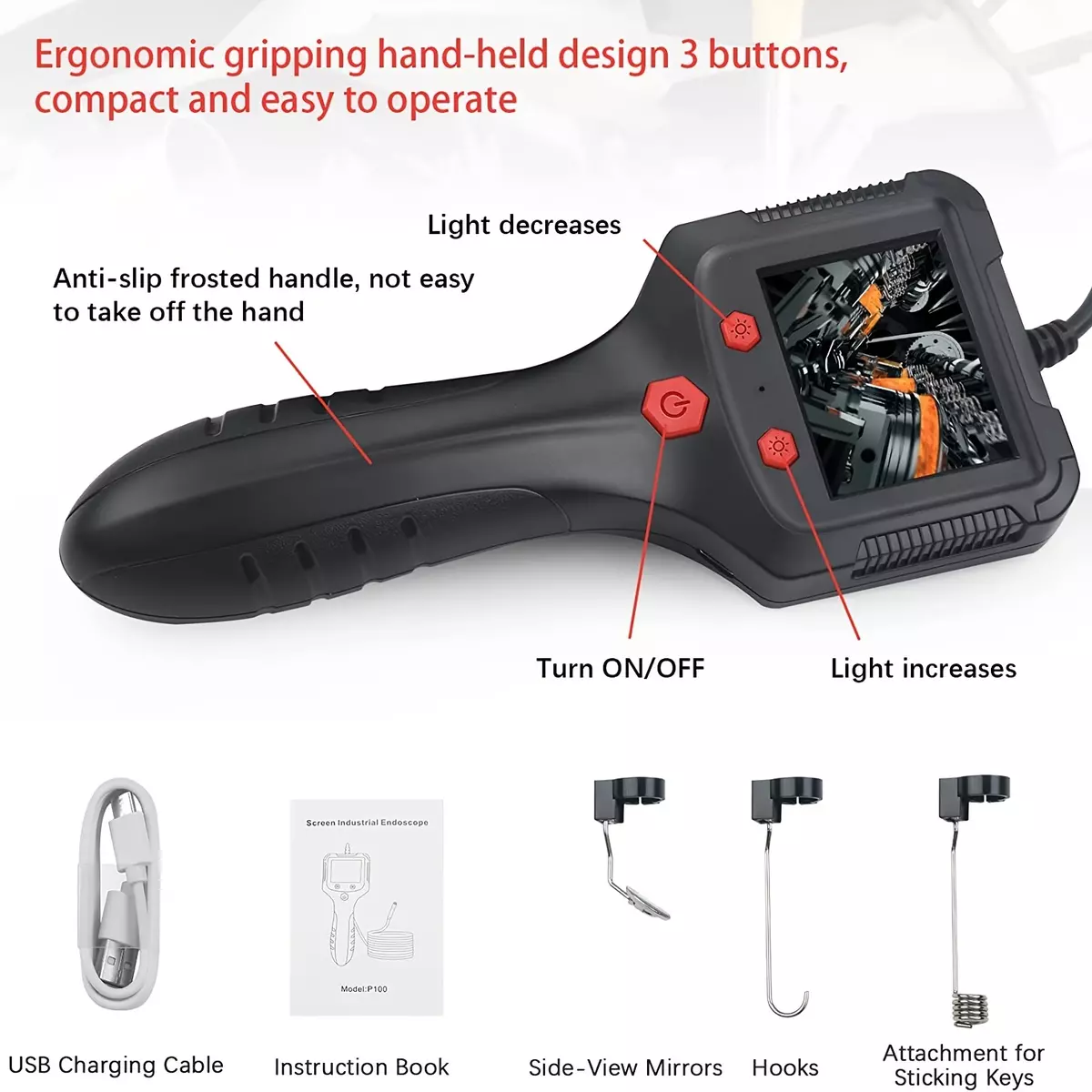 Versatile Handheld Borescope - 6 LED Lights, High-Res Screen, 16.4FT Reach for Easy Inspection Anywhere