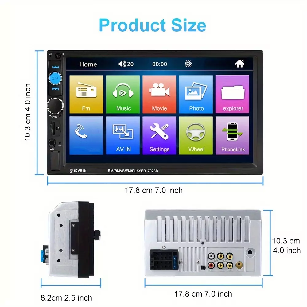 7- Inch Car Stereo Double Din HD Touch Screen FM Radio Support Mirror Link/Hands Free Calling,Steering Wheel Remote(SWC)/MP3/MP4/MP5 Subwoofer Player/2 Din Car Audio+Backup Camera(optional)