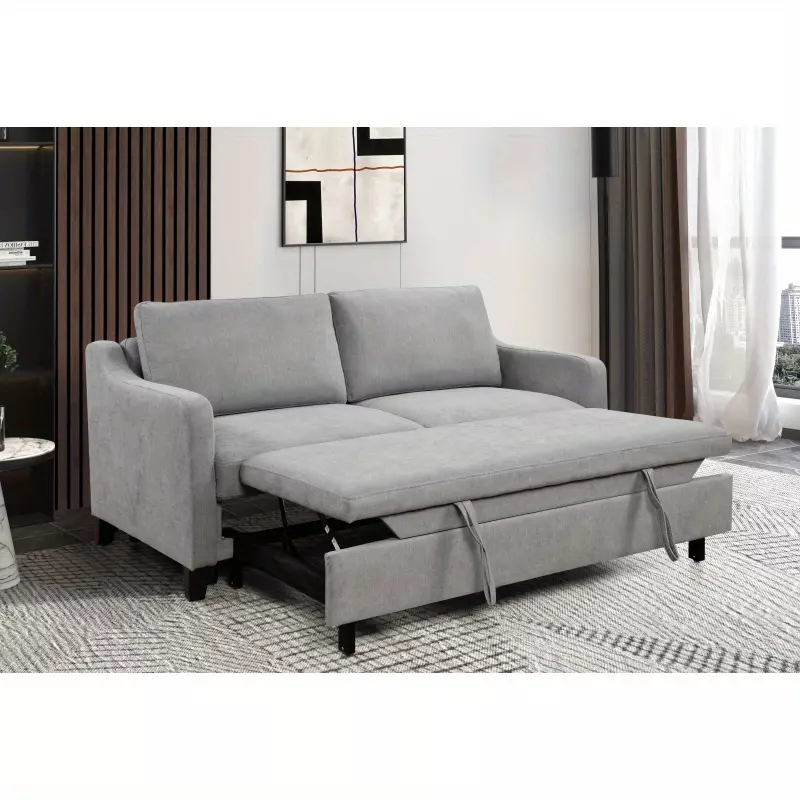 69" 3 in 1 Convertible Queen Sleeper Sofa Bed, Modern Fabric Loveseat Futon Sofa Couch w/Pullout Bed, Love Seat Lounge Sofa w/Reclining Backrest, Furniture for Living Room, Dark Grey-Light Gray Solid Wood MDF Foam