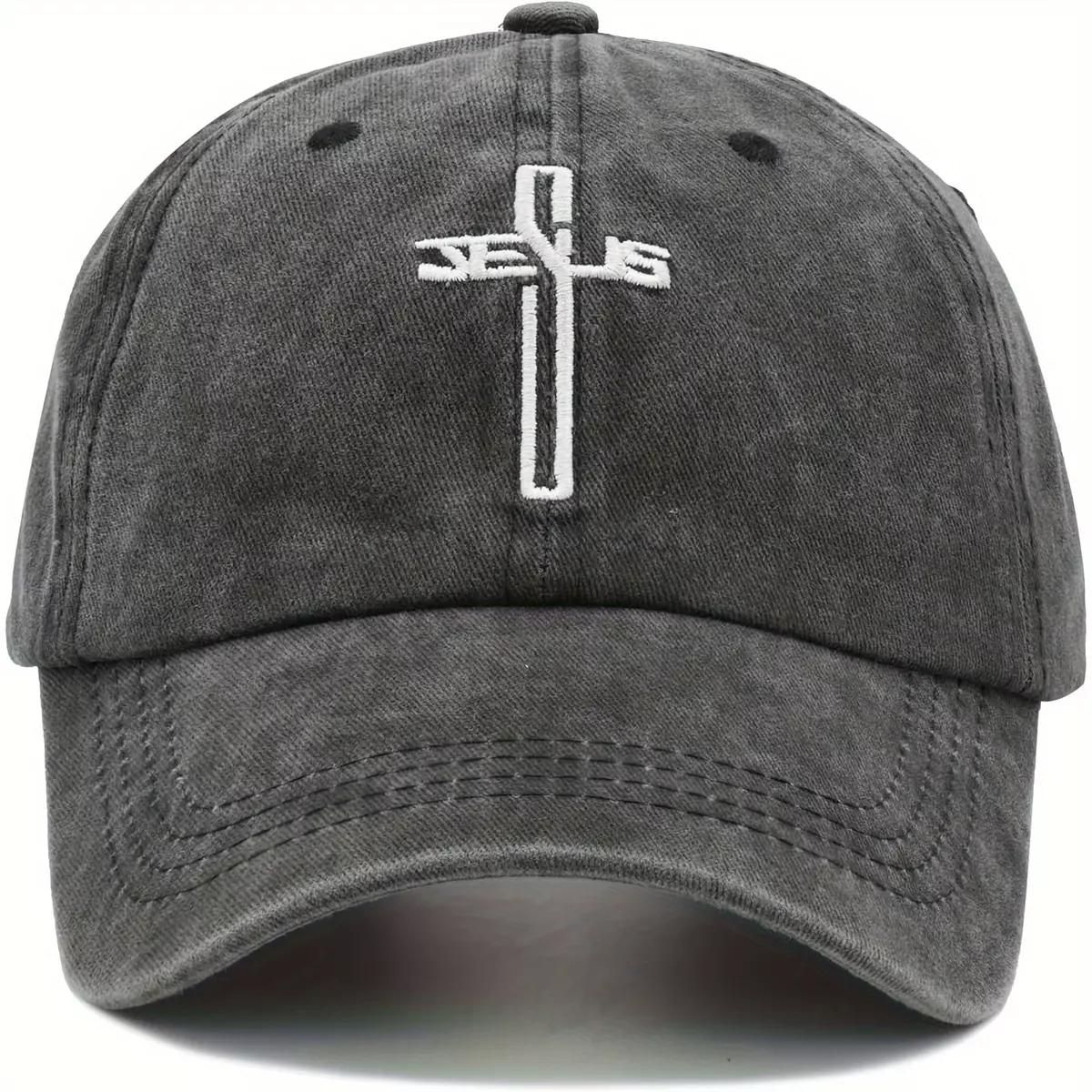 1pc Christian Cross Hat, Embroidered Baseball Cap For Men, Women-Gray