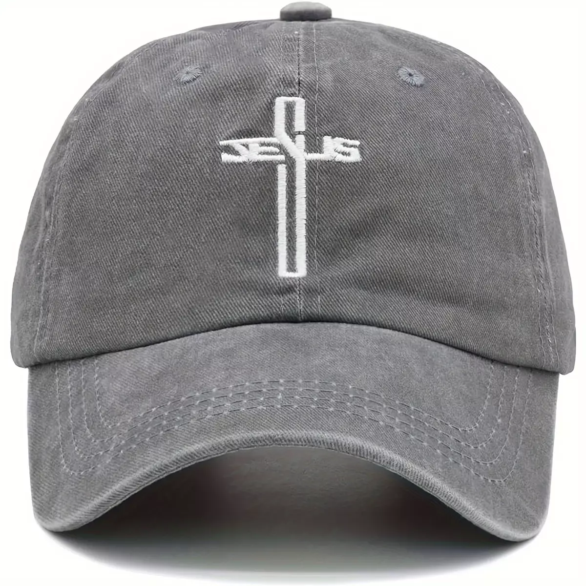1pc Christian Cross Hat, Embroidered Baseball Cap For Men, Women-Gray