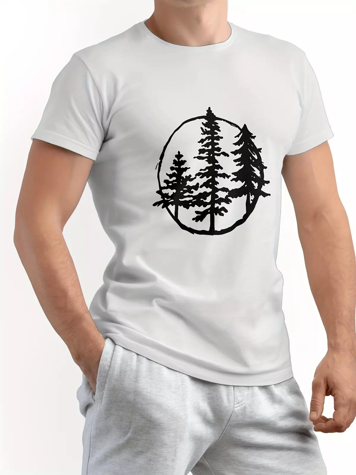 Casual Fashion T-shirt For Men Graphic Print Short Sleeve Tees  Tops, Men's Clothing-White