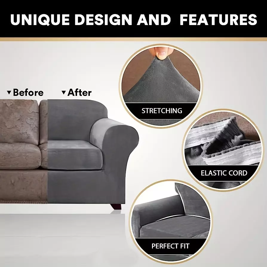 1set Velvet Sofa Slipcover, Non-slip Sofa Cover, Furniture Protector For Bedroom Office Living Room Home Decor-2# Beige