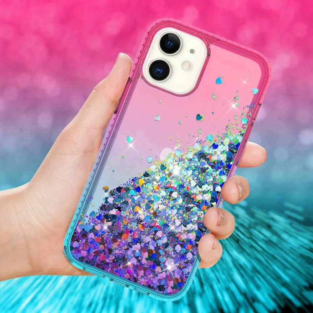 For iPhone 12 Pro Max/12 Pro Phone Case Shockproof Bling Liquid Quicksand Cover-Purple