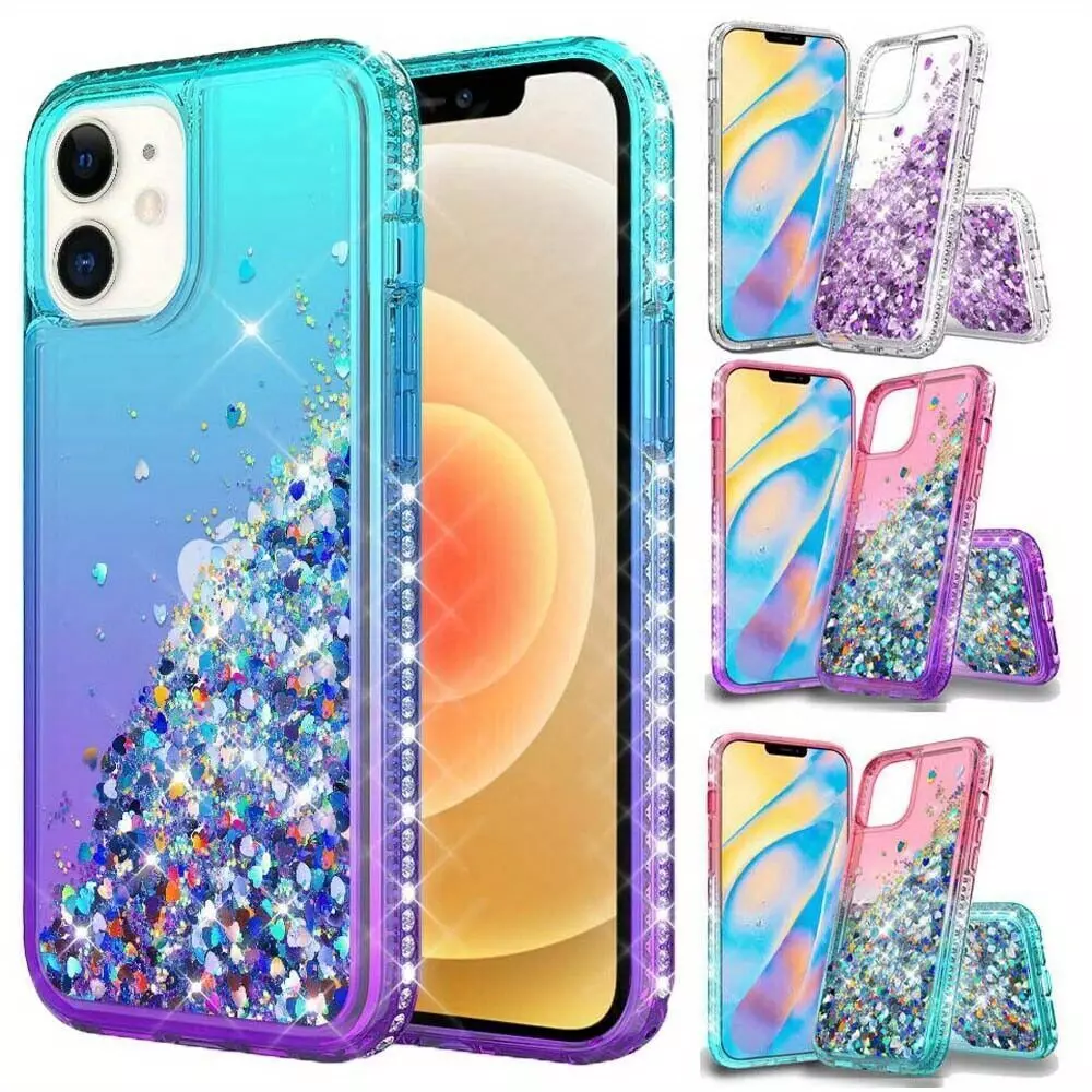 For iPhone 12 Pro Max/12 Pro Phone Case Shockproof Bling Liquid Quicksand Cover-Purple