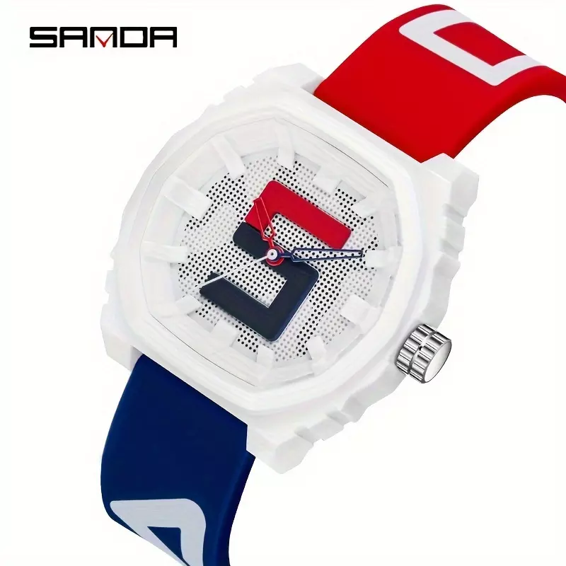 Fashionable Sanda Large Design Pointer Waterproof Men And Women's Watch-White Blue
