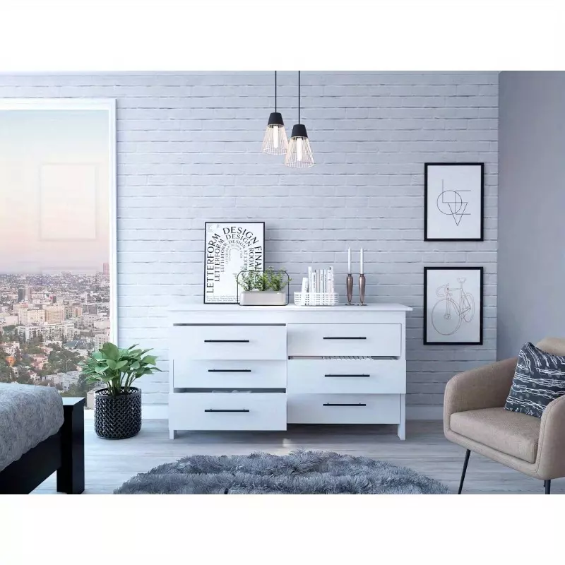 6-Drawer Rectangle Dresser White