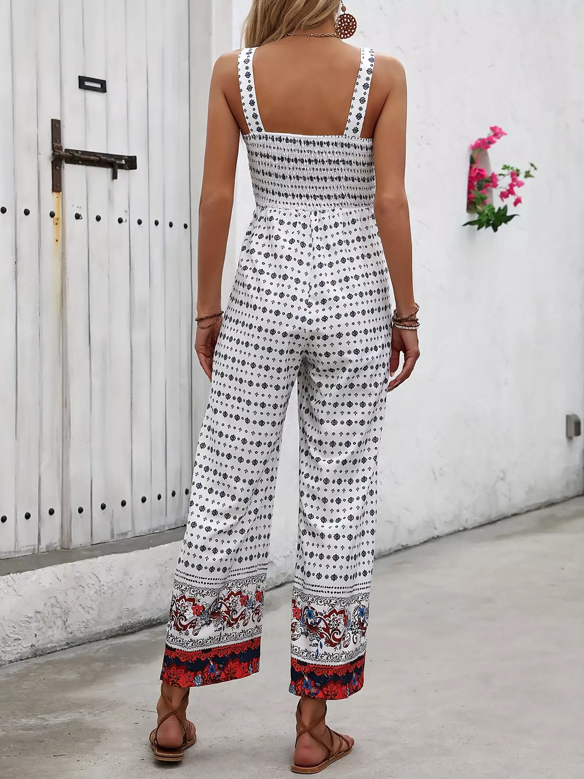 Floral Print Strap Jumpsuit, Elegant Vacation Backless Sleeveless Jumpsuit For Spring & Summer, Women's Clothing