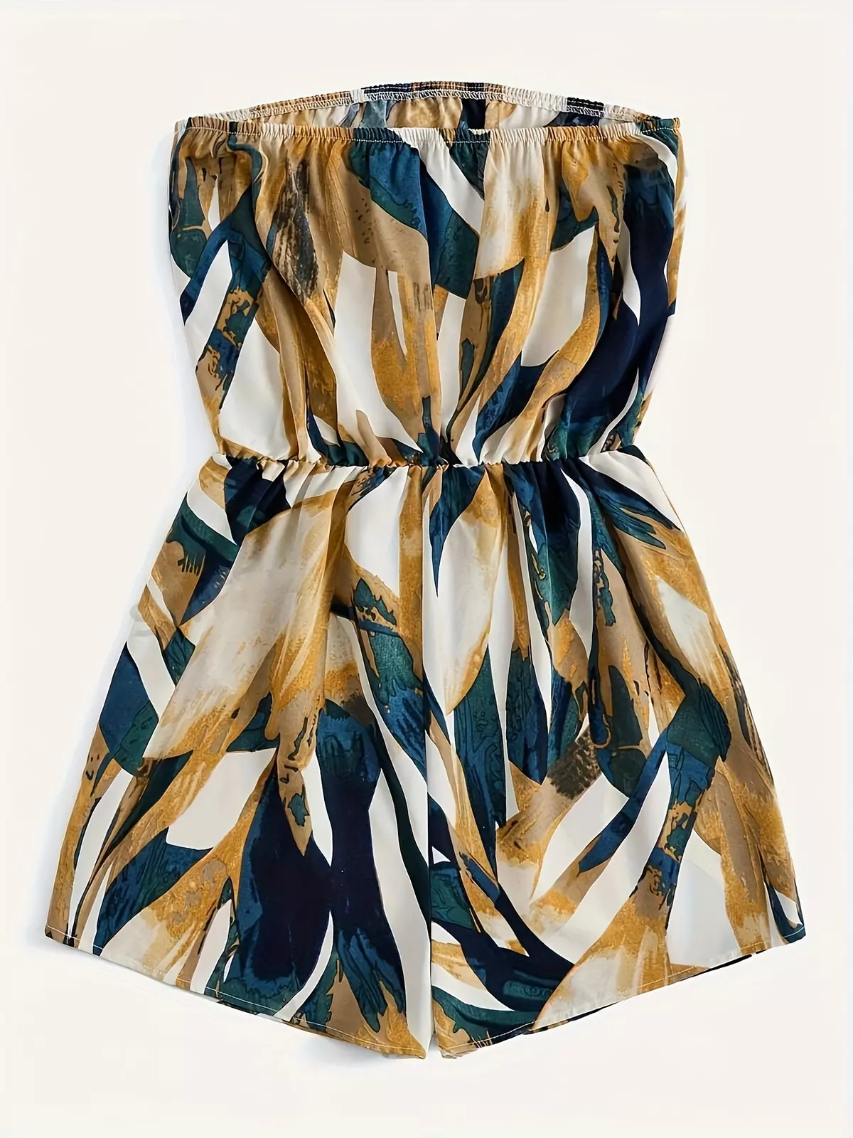 Allover Print Tube Romper Jumpsuit, Elegant Sleeveless Romper Jumpsuit For Summer, Women's Clothing-Mixed Color