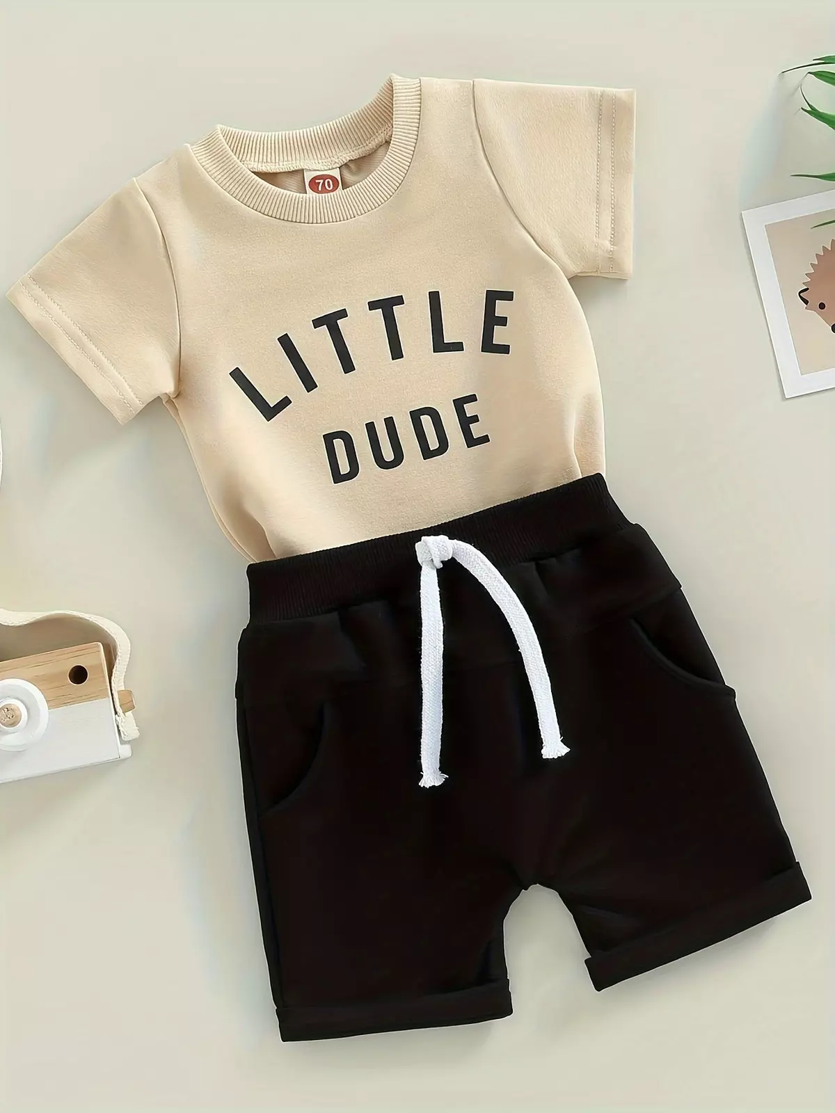 Letter top + rolled shorts-Light Blue