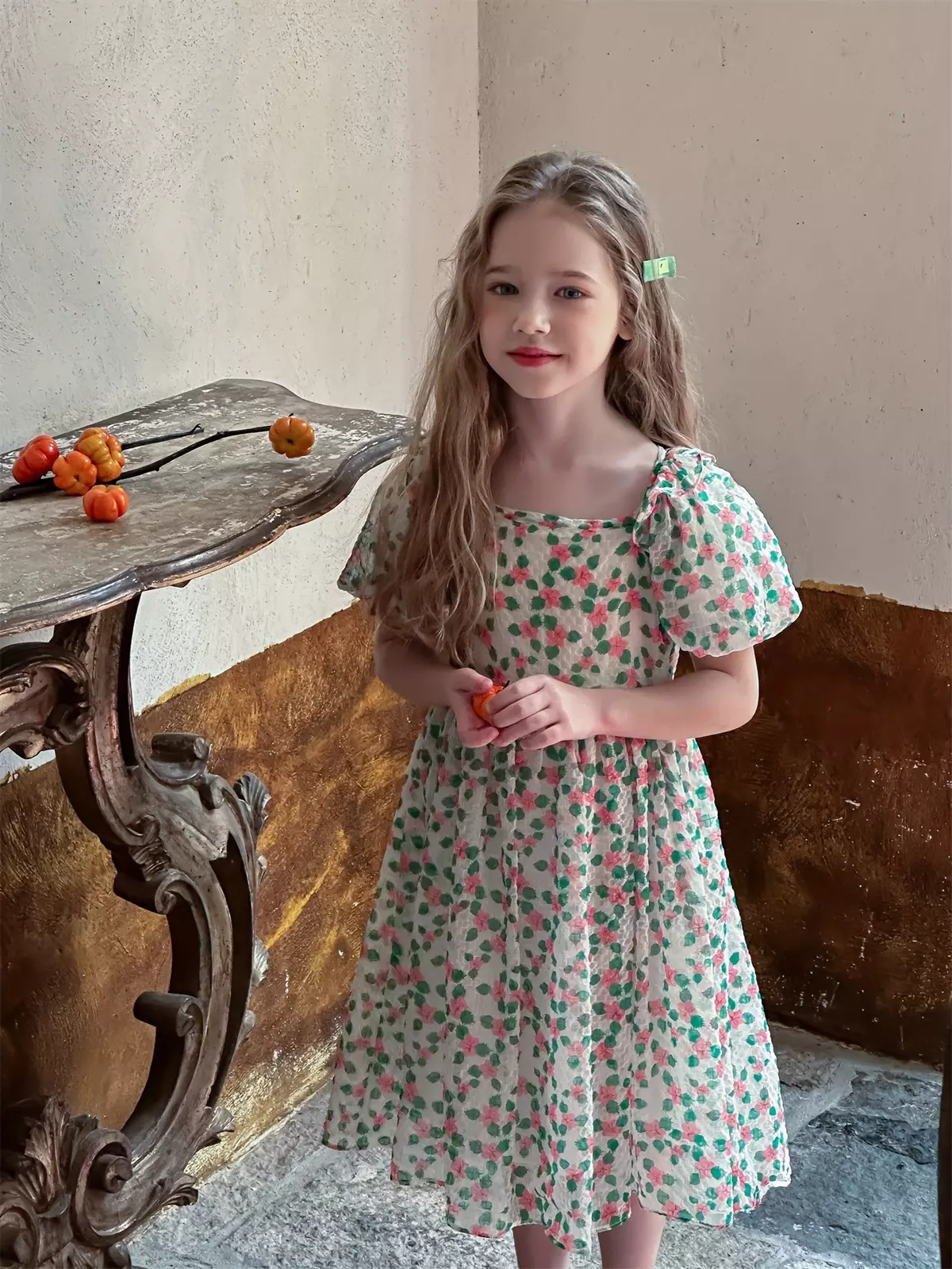 Girls' dress 2024 summer new children's floral dress Children's fashion princess dress-Green
