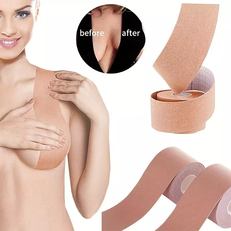 Breathable Cotton Invisible Breast Tape for Women - Seamless, Elastic Lift Lingerie Accessory-Beige