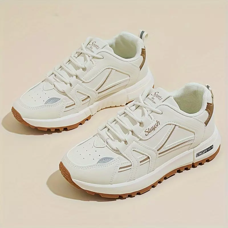 Chic Everyday Sneakers for Women - Breathable Comfort, Versatile Lace-Up Design, Ideal for Active Lifestyle & Casual Wear-Beige Color