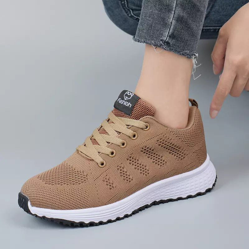 Women's Lightweight Sneakers - Breathable Mesh & Lace-Up Comfort, Chic Low Top Design for Casual Outdoor Activities & Running-Brownness