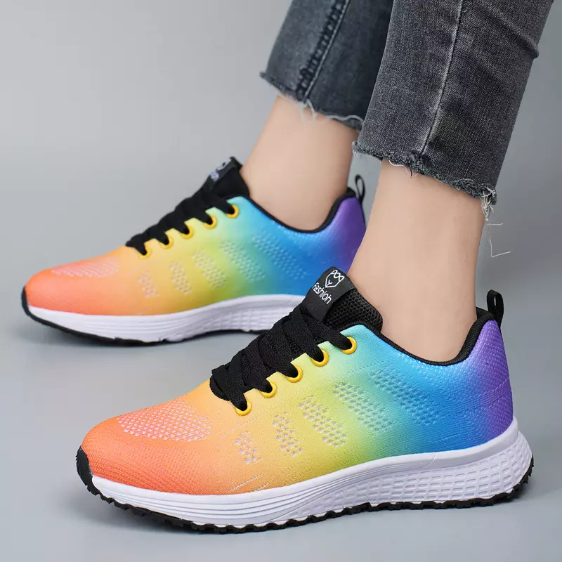 Women's Lightweight Sneakers - Breathable Mesh & Lace-Up Comfort, Chic Low Top Design for Casual Outdoor Activities & Running-White