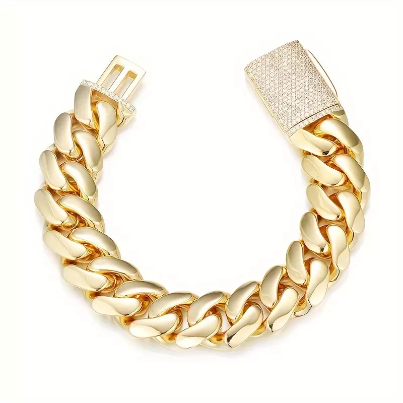Mens Stainless Steel Golden Cuban Chain Fashion Bracelet