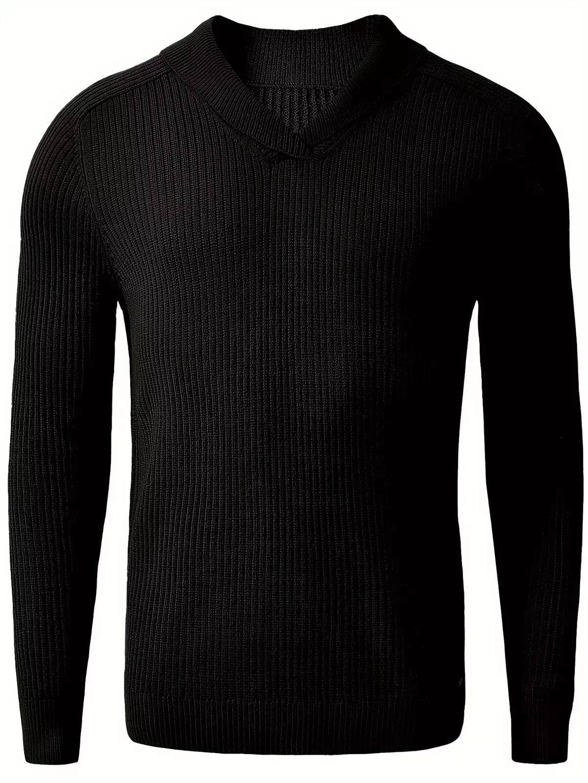 Men's Warm Sweater Solid Blue Fruit Neck Knitted Top-Navy Blue