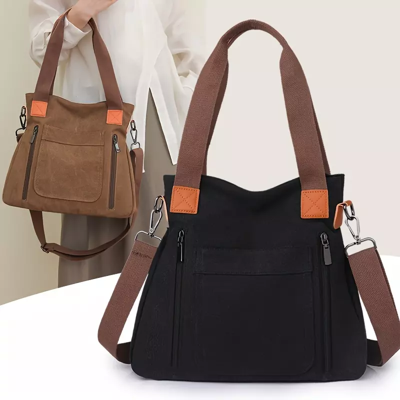 Women's Fashion Tote Bag Versatile Multi Pocket Handbag, Women's Trendy Daily Use-Khaki