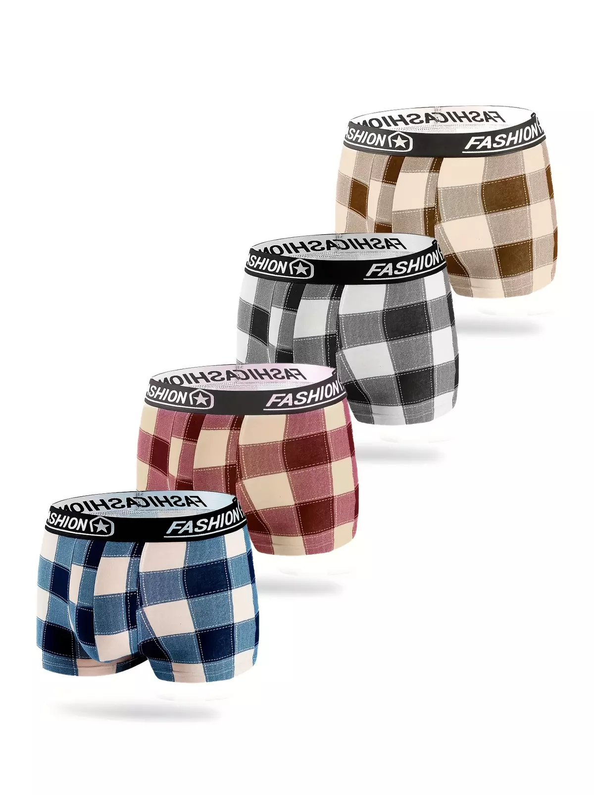 4pcs Men's Plaid Fashion Boxer Briefs Underwear, Sports Comfortable Casual Breathable Underpants Boxer Shorts Panties