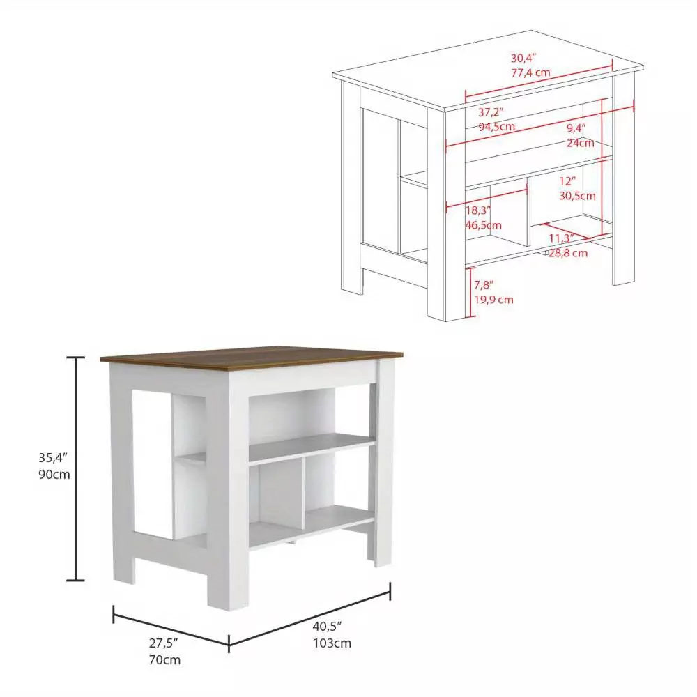 2 Piece Kitchen Set, Kitchen Island + Pantry Cabinet , White /Walnut /Light Oak