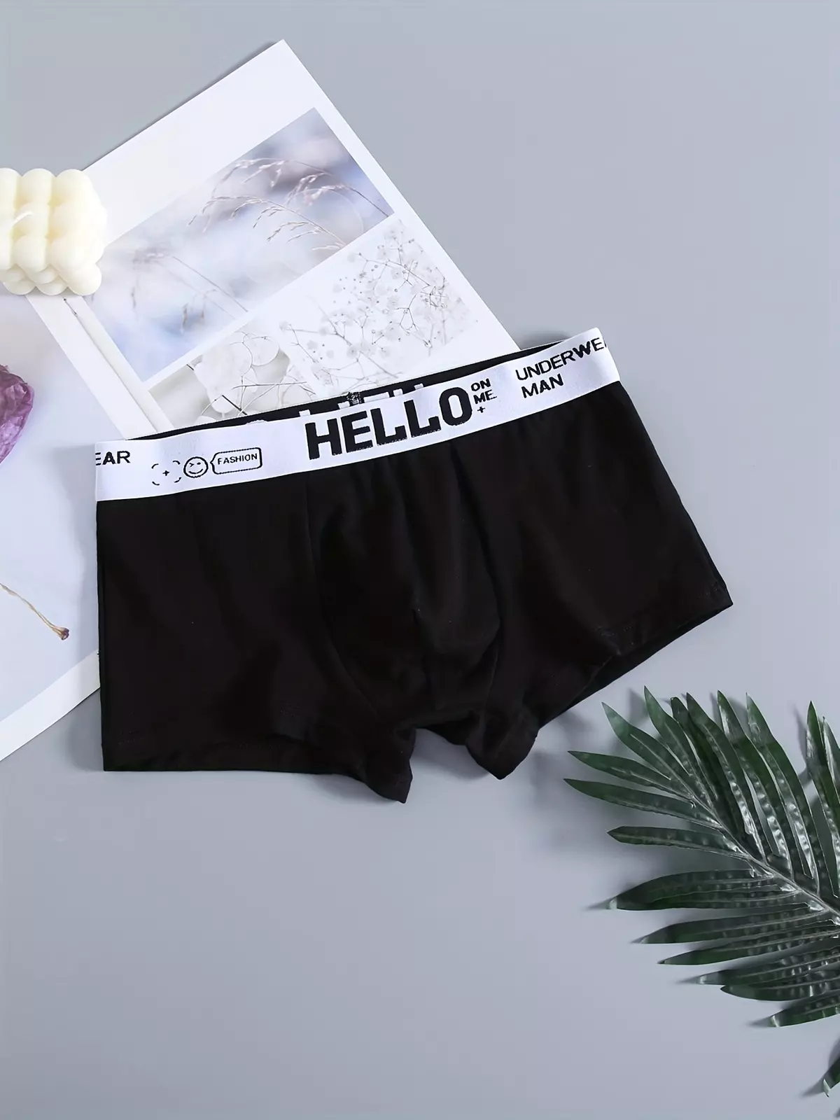 5pcs Men's Simple Cotton Boxer Briefs With Letter Print Waistband Comfortable Solid Color Underwear Underpants-Mixed Color