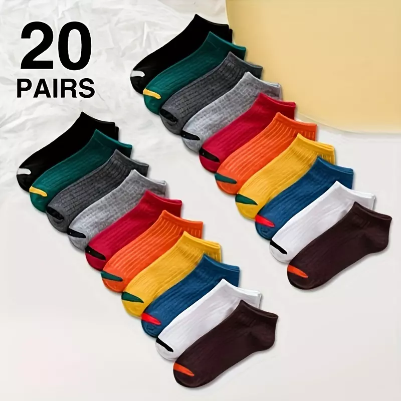 10/20/30 Pairs Of Men's Simple Solid Liner Anklets Socks, Comfy Breathable Soft Sweat Absorbent Socks For Men's Outdoor Wearing-30 Pairs Of Mixed Colors