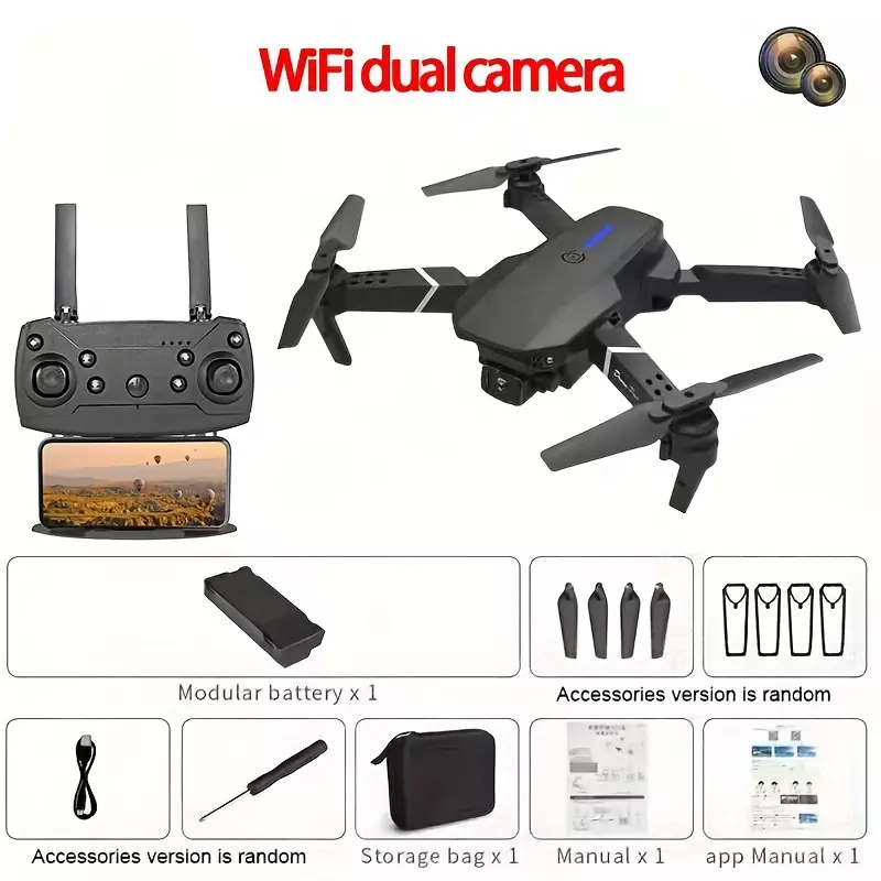 E88 Pro Mini Drone with Camera, 1080P High-definition FPV Foldable Drone, One Click Start, Headless Mode, High Maintenance, 360 Flip, Adult Beginner Toy Gift