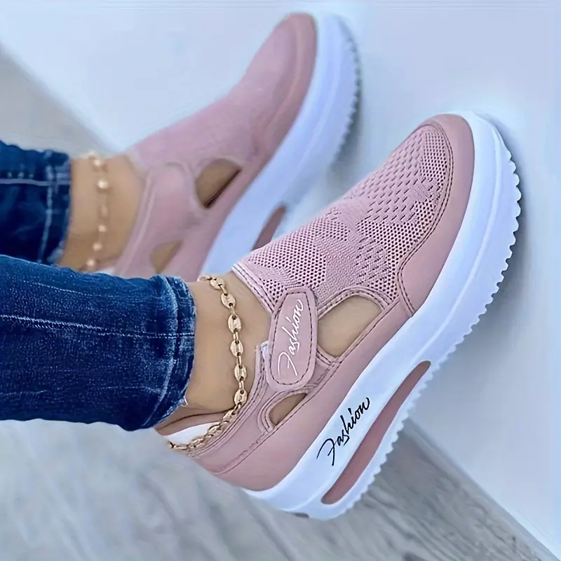 Women's Casual Sneakers, Breathable Cut-out Design Wedge Sports Shoes, Comfy Outdoor Walking Shoes-Blue