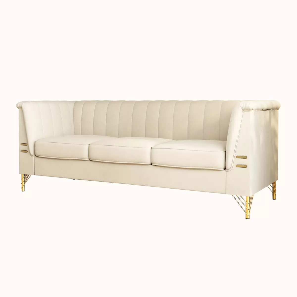 1pc 83" Chesterfield Velvet Sofa, Luxury Loveseat Sofa with Golden Metal Legs, Modern Velvet Tufted Upholstered Sofas Couches, Mid-Century Modern Sofa for Bedroom,Living Room,Playroom (Beige)