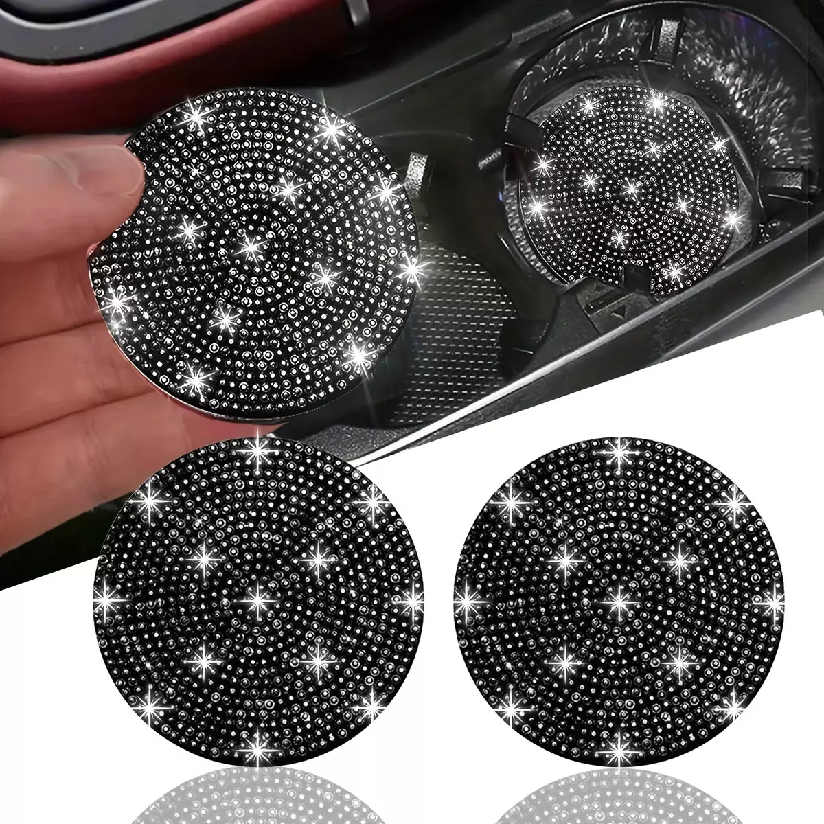 1pc Bling Car Cup Holder Coaster, 2.75 Inch Anti-Slip Shockproof, Full Rhinestone Design, Universal Fit Most Cars-Green
