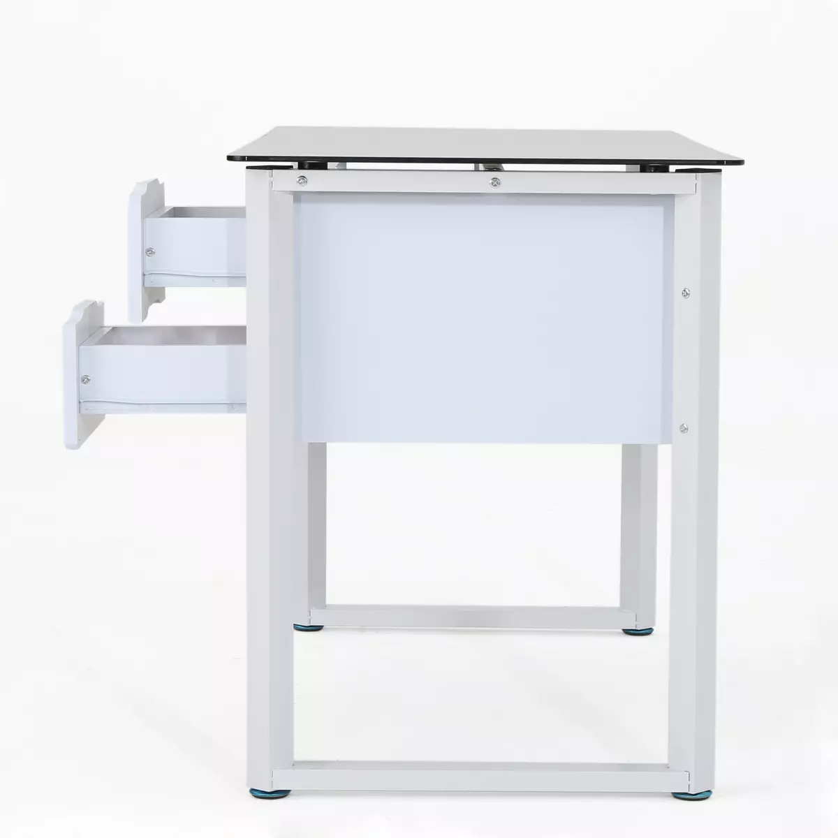 Sleek Tempered Glass Computer Desk with Sliding Keyboard Tray and Drawers