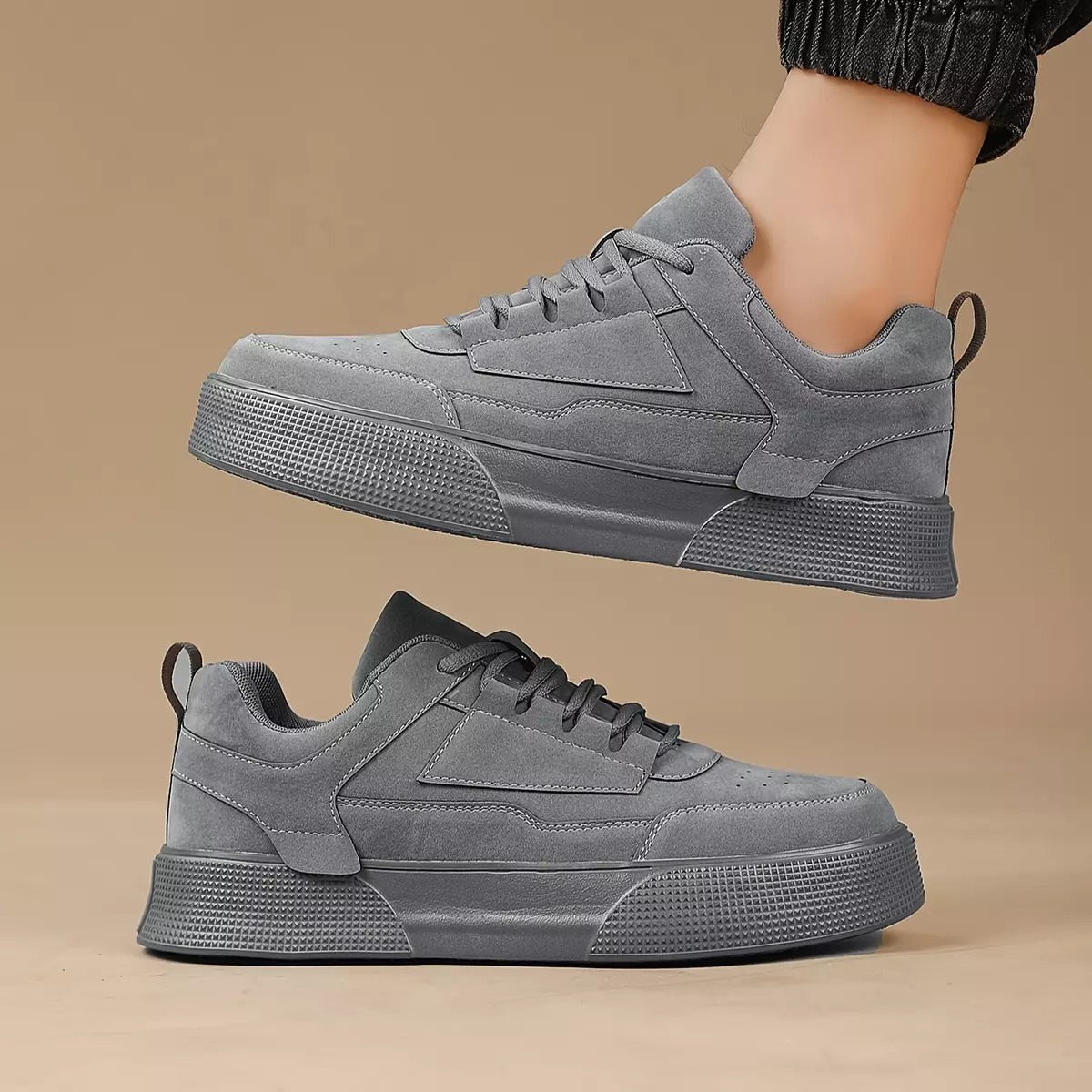 Mens Trendy Ultra-Comfortable Skate Sneakers - High-Traction Non-Slip Lace-Up Design - Perfect for Outdoor Adventures & Casual Wear-Khaki