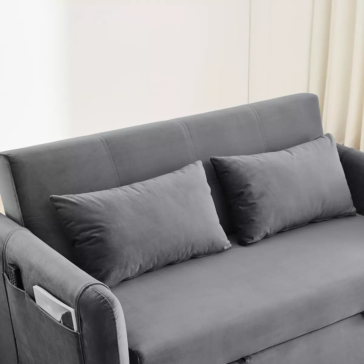 Convertible Sofa Bed, 3-in-1 Versatile Velvet Double Sofa with Pullout Bed, Adjustable Backrest, Lumbar Pillows, and Side Pockets, 54 Inch - Available in Grey, Black, and Blue-grey