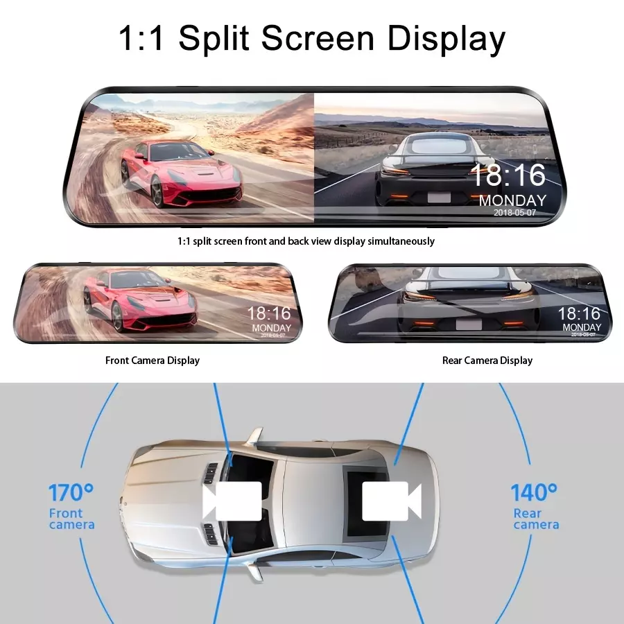 Dual Lens Car Dash Cam 1080P - Touch Screen Rearview Mirror Recorder with Front and Rear Camera - HD Vehicle Security DVR for Safe Driving