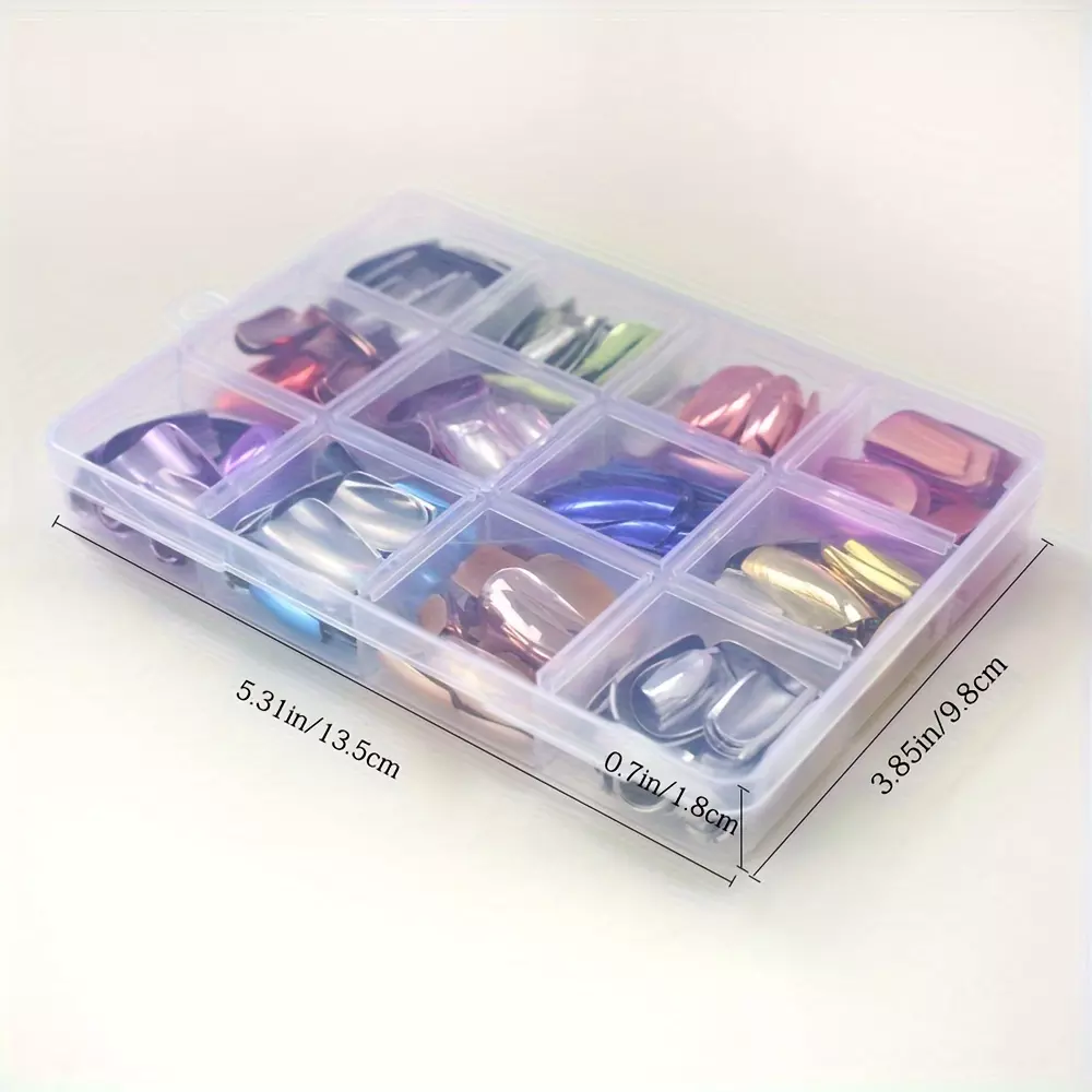 288 Pcs Set Of Unique Square Shaped Press On Nails With Multi Color Design For Women Mirror Nail False Nail Kit