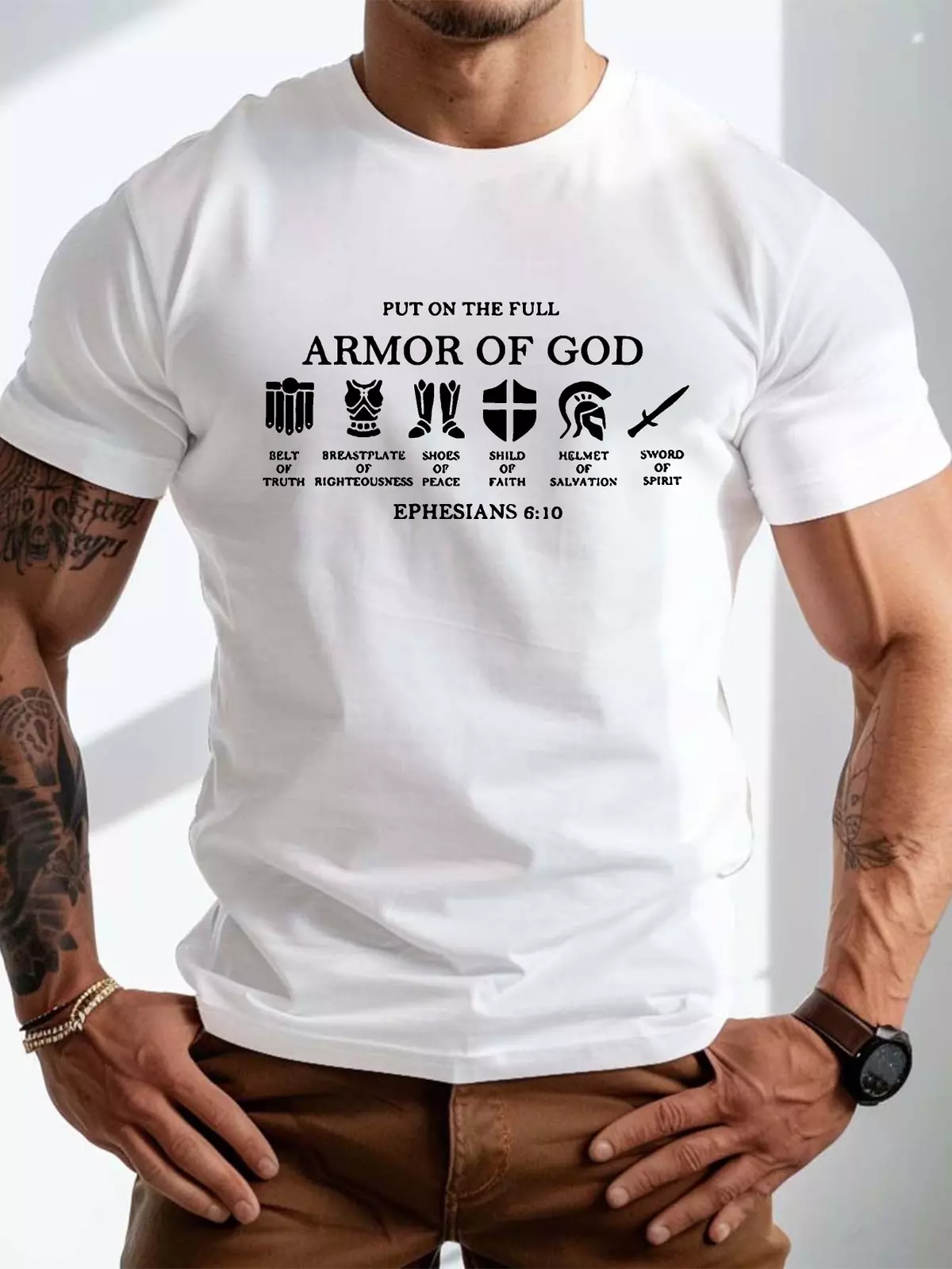 ARMOR OF GOD Plus Size Men's T-Shirt, Sweat-wicking and Freedom of Movement-Khaki