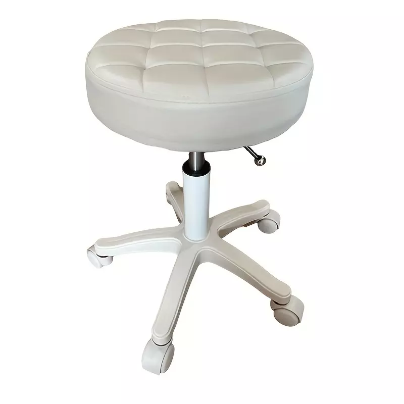Adjustable Rolling Stool Chair With Wheels, 300 Lbs Capacity, Round 360° Swivel With Height Lift, Spa Chair For Beauty Makeup Tattoo-Creamy White