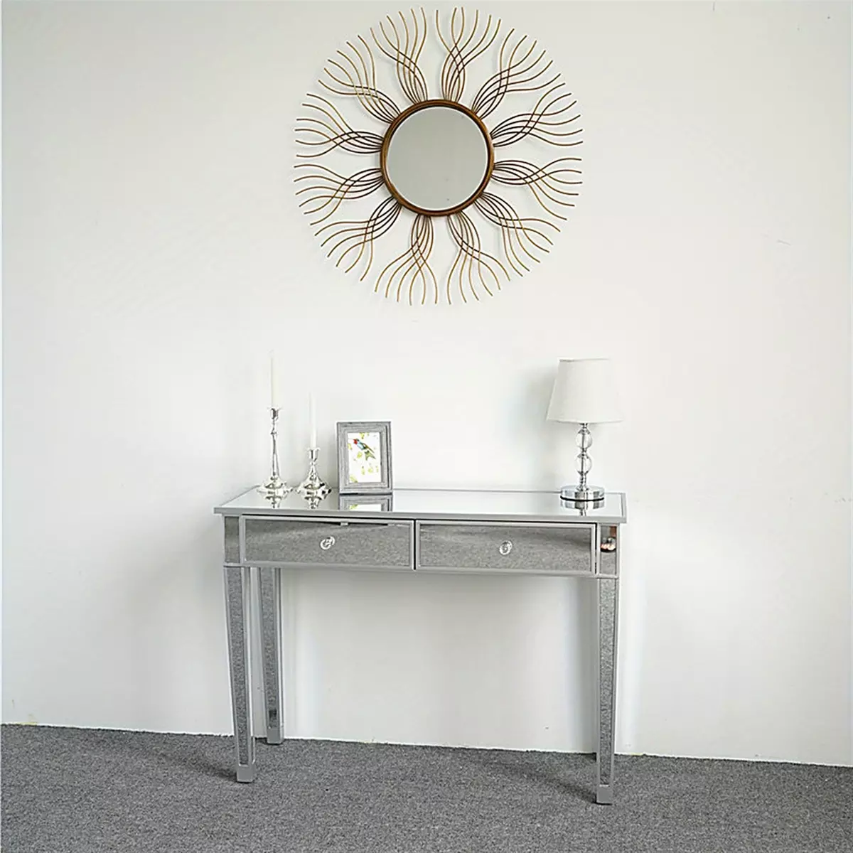 Mirrored Makeup Table Desk Vanity For Women With 2 Drawers