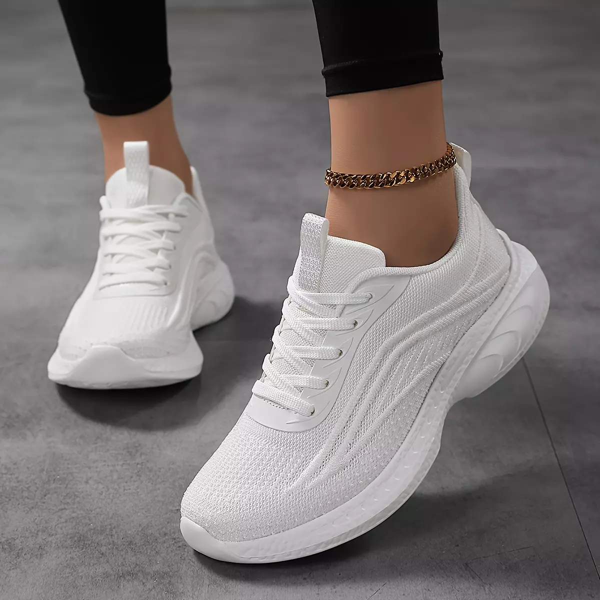 Women's Breathable Mesh Sneakers, Lightweight Casual Running Shoes, Comfortable White Jogging Shoes