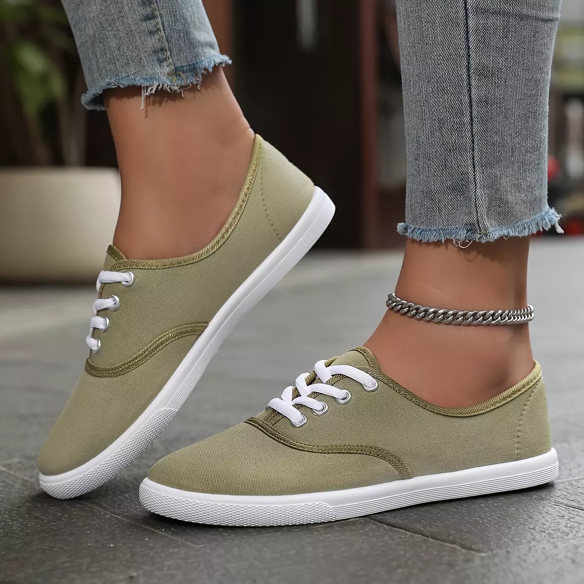 Women's Solid Color Canvas Shoes, Minimalist Lace Up Low Top Flat Sneakers, Lightweight Simple Skate Shoes-Tangerine