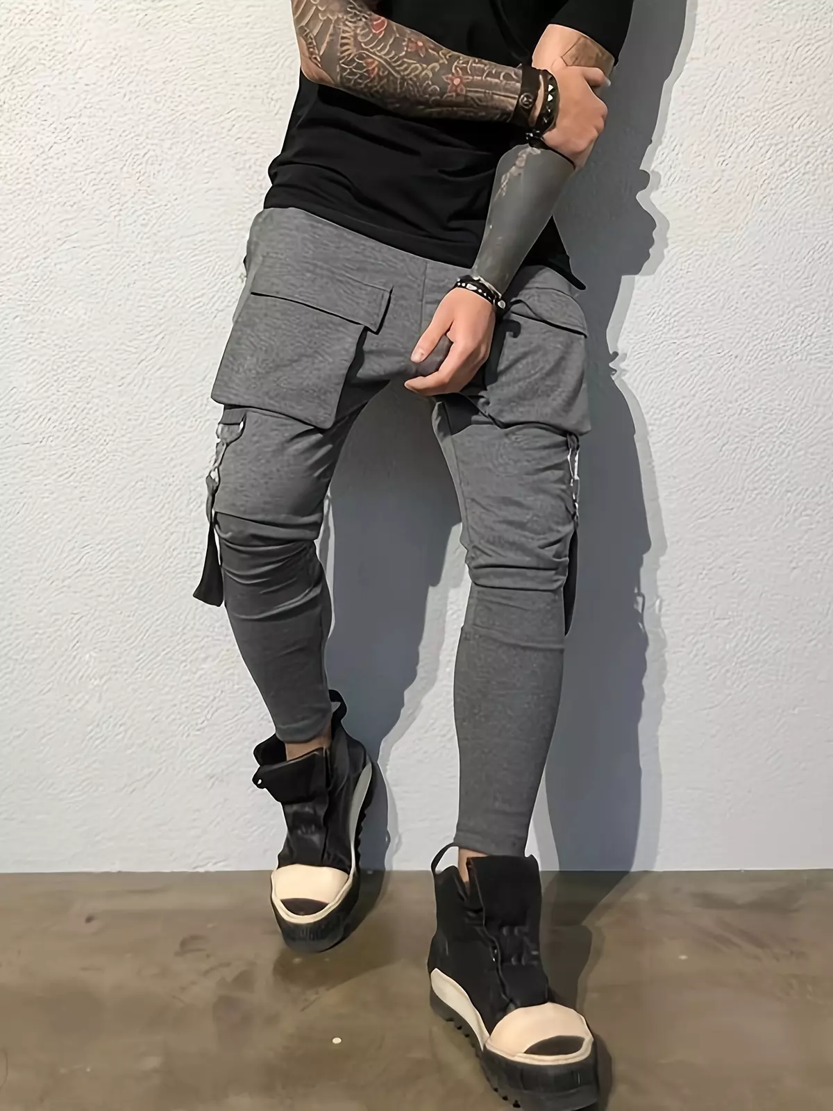 Men's Flexi-Stretch Cargo Joggers - Multi Pocket Design for Active & Casual Wear-Red