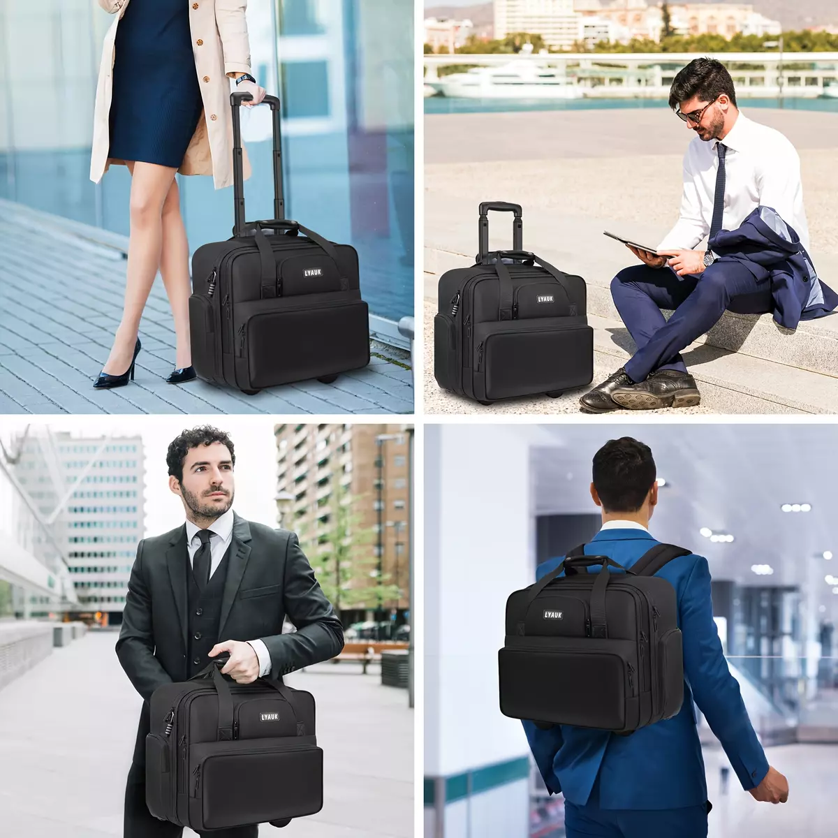 Rolling Laptop Bag Men Women with Wheels, Anti Theft Rolling Briefcase for 17.3 inch Laptop, Water Resistant Overnight Rolling Computer Bag Laptop Briefcase for Travel/Work/Business