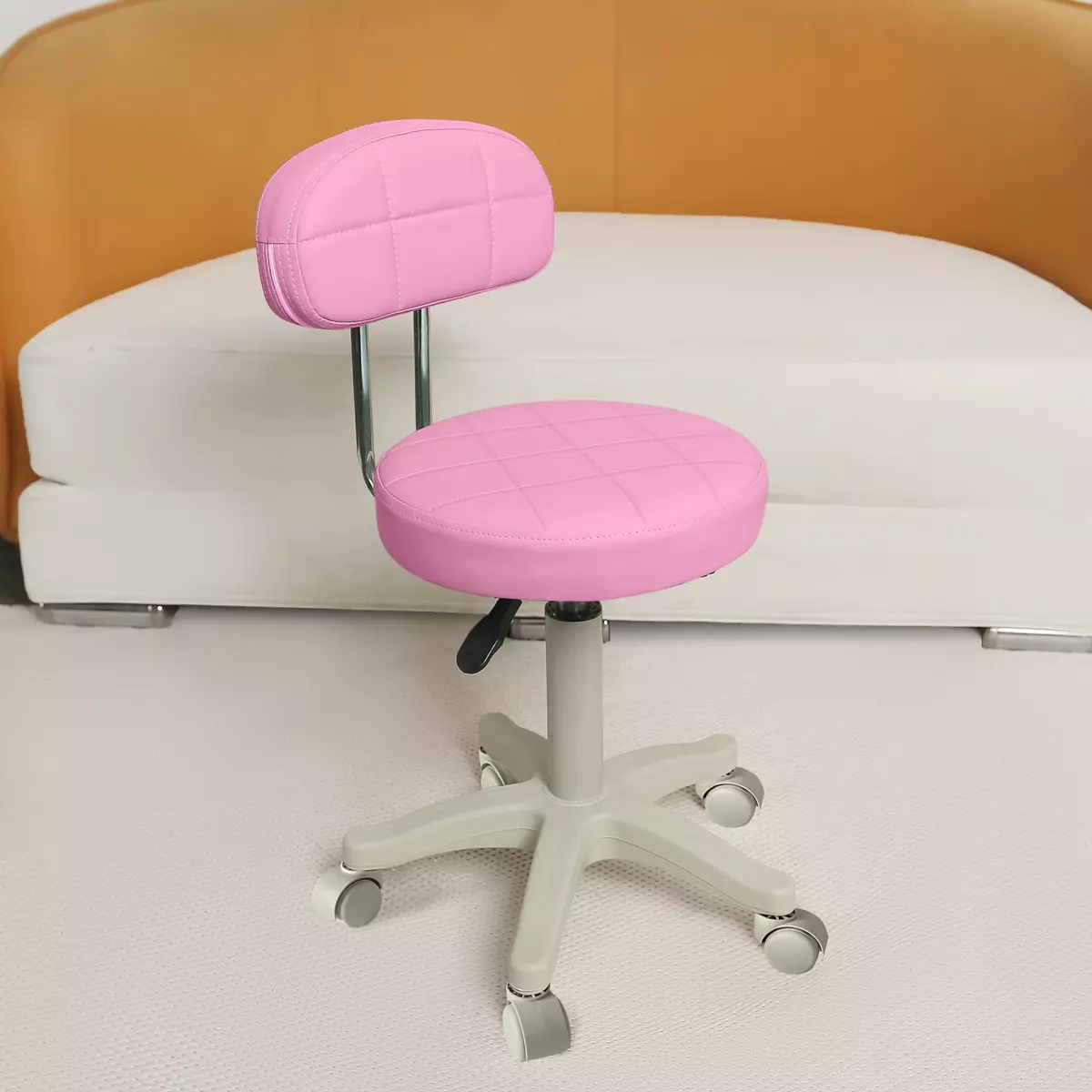 Barber Salon Stool Chair, 360-Degree Swivel, Adjustable Height, Round Comfortable Beauty Stool-Light Pink