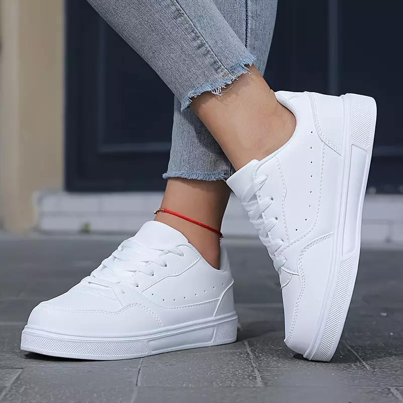 Women's Solid Color Skate Shoes, Casual Lace Up Outdoor Shoes, Comfortable Low Top Sneakers