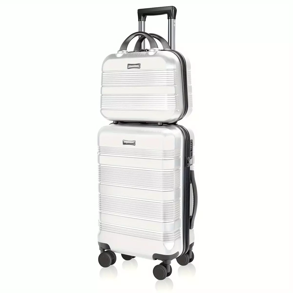 2-Piece Set Hard Shell Luggage, ABS+PC, Travel Suitcases, 14-inch Cosmetic Case And 20-inch Carry-On Trolley Case-White